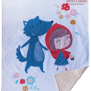 Copertina Neonato in Pile beige e Cotone Cappuccetto Rosso - Fatto a Mano