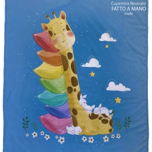 Copertina Neonato in Pile e Cotone Giraffa - Fatto a Mano