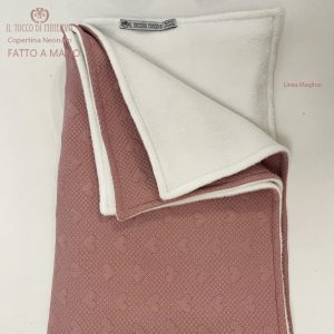 Copertina Neonato Linea Maglina in Pile bianco e maglia rosa - Fatto a Mano