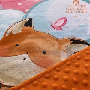 Copertina Neonato in Pile e Cotone Volpe - Fatto a Mano