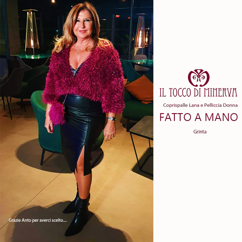 Coprispalle Grinta in lana e filato in pelliccia - Fatto a Mano - immagine 4