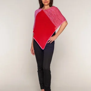 Poncho estivo in Viscosa naturale rosa e rosso sfumati
