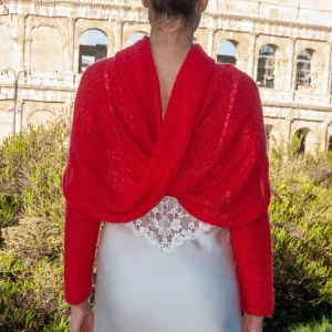 Coprispalle Sposa Mohair con manicotti Rosso