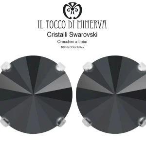 Orecchini Cristallo Swarovski a Lobo 10 mm colore Nero – Fatto a Mano