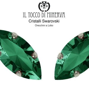 Orecchini Cristallo Swarovski a Lobo 15x7 mm Navetta colore verde smeraldo – Fatto a Mano