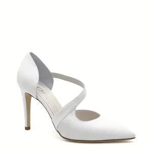 Décolleté in tessuto laminato bianco con cinturino - Cod. S2202