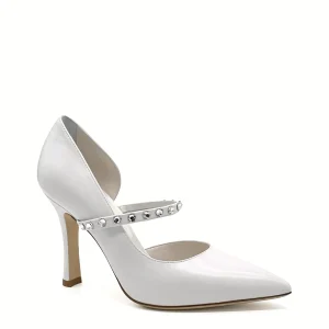 Décolleté in pelle color panna con applicazione strass - Cod. S2205