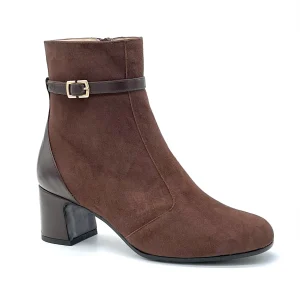 Stivaletto in camoscio e pelle marrone con fibbia dorata - Cod. 52538