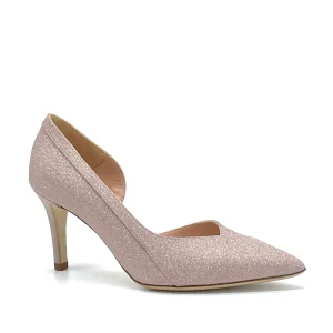 Décolleté in tessuto glitter rosa e apertura laterale – Cod. 14140