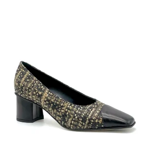 Décolleté in tessuto tweed beige e pelle nera - Cod. 54521