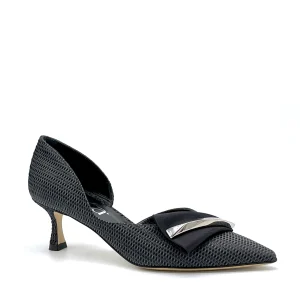 Décolleté in tessuto laminato e raso di seta nero e apertura laterale – Cod. 15109