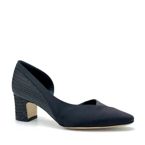 Décolleté in tessuto laminato e raso di seta nero con apertura laterale – Cod. 15118