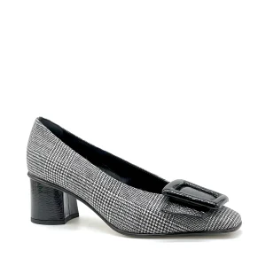 Décolleté in tessuto principe di Galles black and white e vernice effetto stropicciato nero – Cod. 55516