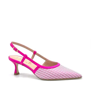 Slingback  in raso di seta e tessuto fantasia fucsia – Cod.16142