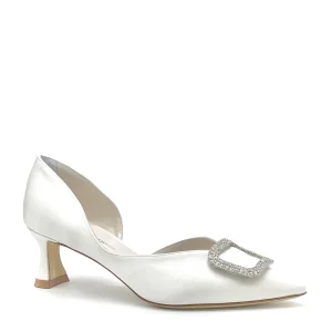 Décolleté in raso di seta bianco con fibbia gioiello e apertura laterale – Cod. S2634