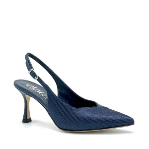 Slingback in tessuto piqué e pelle blu – Cod. 16153