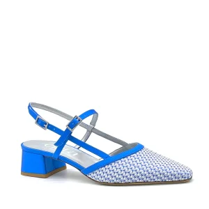 Slingback in raso e tessuto fantasia bluette – Cod. 16165