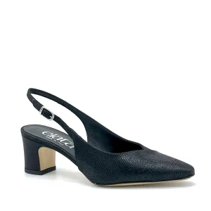 Slingback in tessuto piqué e raso di seta nero - Cod. 16171