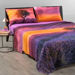 Lenzuola Copriletto In Cotone Lavender-Sunset Matrimoniale Unica Sogni Di Viaggi