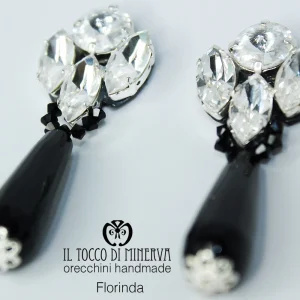 Orecchini bianco/nero Florinda swarovski e pietre Realizzato A Mano