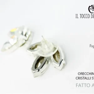 Orecchini Swarovski Foglia Cipria Oro Linea Sposa Realizzato a Mano