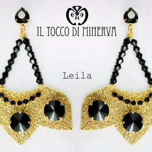 Orecchini oro/nero Lurex e Swarovski Leila Realizzati a mano - Handmade