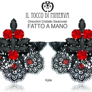 Orecchini in Cristallo e pizzo Kylie nero rosso- Fatto a mano