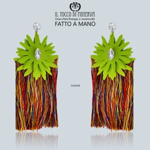 Orecchini frange multicolore e cristallo swarovski Lusinda Realizzato a Mano