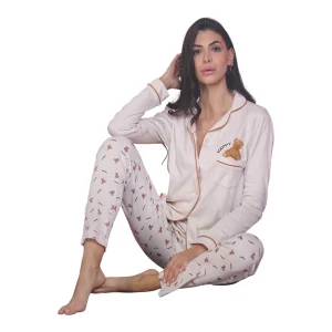 Pigiama Donna Lungo Caldo Cotone Apertura Davantii Oronero Art.OD469