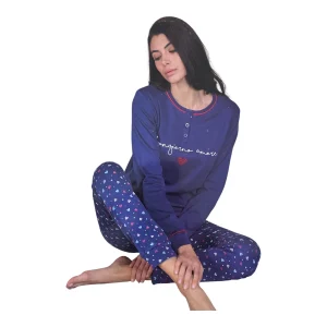 Pigiama Donna Lungo Caldo Cotone Scollo Serafino Con Polsini Oronero Art.OD466