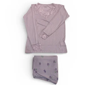 Pigiama Donna Lungo in Viscosa e Modal Scollo V in Pizzo Oronero Art.ODLE23