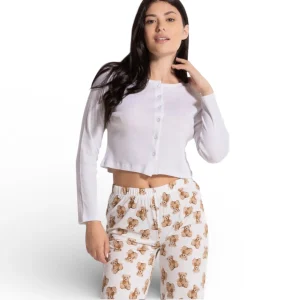 Pigiama Donna Top Crop Costina Aperto e Pantalone Palazzo Love and Bra Art.105299