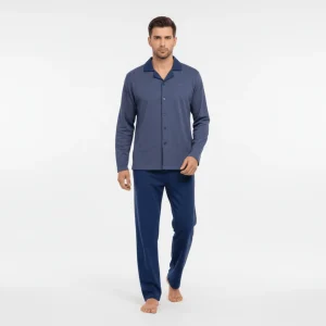 Pigiama Uomo Lungo in Caldo Cotone Aperto Davanti Navigare Art.141920