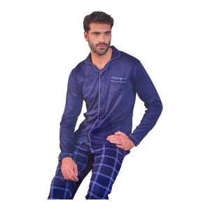 Pigiama Uomo Lungo in Cotone Interlock Aperto Davanti Oronero Art.OU499