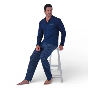 Pigiama Uomo Lungo in Cotone Jersey Aperto Davanti Navigare Art.141981