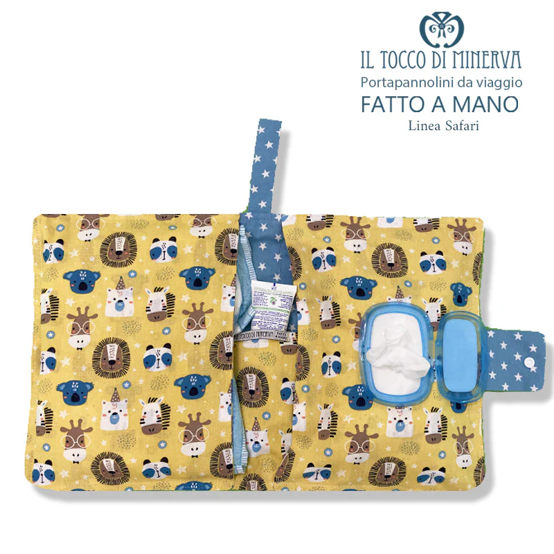 Porta pannolini e salviettine da Viaggio Neonato Linea Safari - Fatto a mano - immagine 7