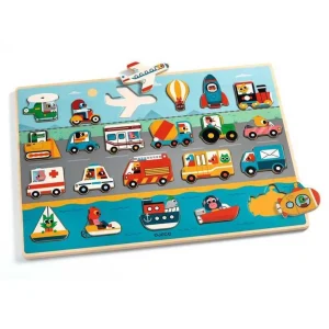 Djeco Puzzle Legno Traffico – Giochi a Incastro Mezzi di Trasporto - 22 pezzi