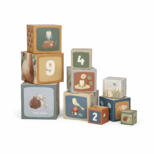Torre Impilabile Little Dutch Forest Friends - Set 10 Cubi Educativi Numerati in Cartone FSC