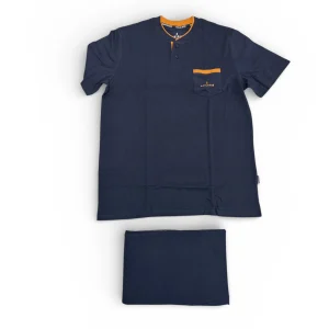 Tre Pezzi Pigiama Uomo Jersey Mezza Manica Serafino+Pantalone Lungo+Corto Navigare Art.141984T